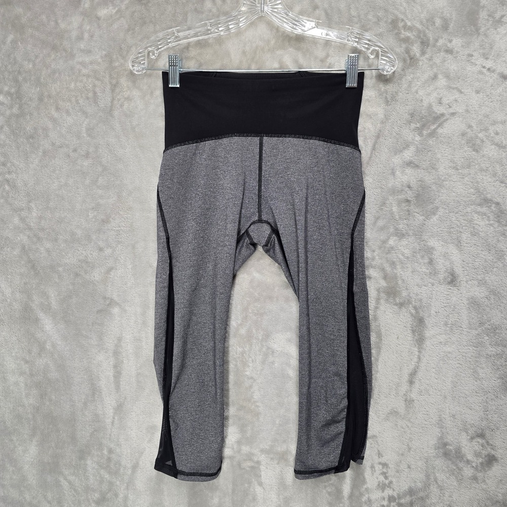 Lululemon Train Times Crop Gray Black Mesh Capri Leggings Womens Sz 6 Athleisure